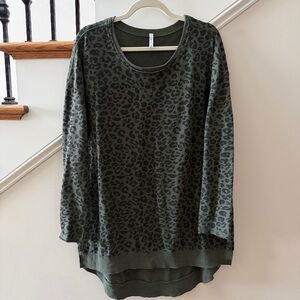 Z Supply Olive Leopard Print Hi-Low Shirt